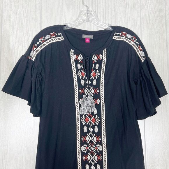 Vince Camuto | Black Embroidered Flutter Sleeve Dress Size X Small - Picture 4 of 5